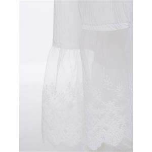 Women's Elegant White V Neck Short Sleeve Split Maxi Dress N14525