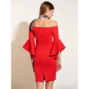 Women's Sexy Flared Half Sleeve Off Shoulder Bodycon Dresses N14393