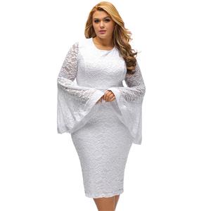 Women's Sexy Flared Long Sleeve Floral Lace Plus Size Bodycon Dresses N14459