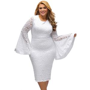 Women's Sexy Flared Long Sleeve Floral Lace Plus Size Bodycon Dresses N14459