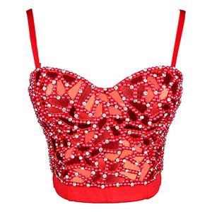 Women's Sexy Red Sequins And Beads B Cup Bustier Bra Clubwear Crop Top N20776
