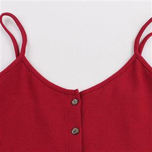 Charming Women's Spaghetti Strap Button Up Bodycon Mini Dresses N14286