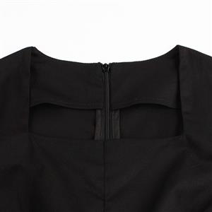 Elegant Women Square Neck 3/4 Length Sleeve A-Line Swing Dress N14447