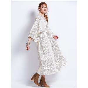 Women's V Neck Long Sleeve Floral Print Loose Maxi Dress N14407