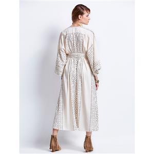 Women's V Neck Long Sleeve Floral Print Loose Maxi Dress N14407