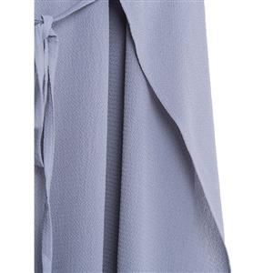 Women's Gray V Neck Sleeveless Layered Split Wide Legs Jumpsuit N14271