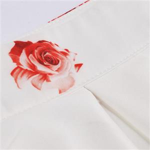 Women's Retro Vintage Rose Print High Waisted Flared Pleated Skater Skirt HG16489