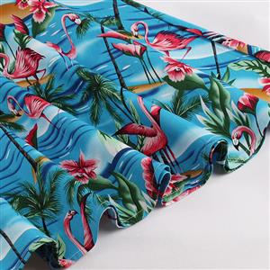 Women's Retro Vintage Round Neck 3/4 Length Sleeve Flamingo Print A-Line Swing Dress N14725