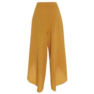 Women's Yellow Plain Irregular Loose Pant N14420