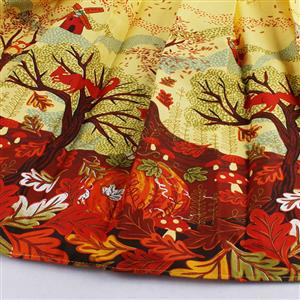 Vintage Autumn Scenery Print High Waisted Flared Pleated Skirt HG14022