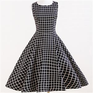 Elegant 1950's Vintage Plaid Print Casual Dress N11919