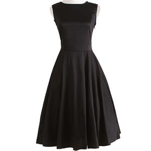 Elegant 1950's Vintage Black Casual Dress N11922