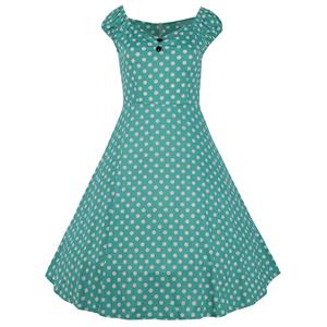 Classical 1950's Vintage Polka Dot Print Casual Dress N12081