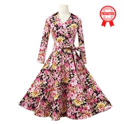 1950's Vintage Floral Print Half Sleeve Casual Swing Dress N11548