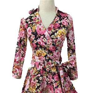 1950's Vintage Floral Print Half Sleeve Casual Swing Dress N11548