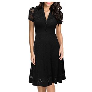 Sexy Black Lace Casual Evening Party Swing Dress N12048