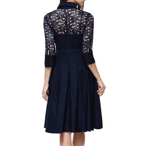 Sexy Vintage 1950s Style 3/4 Sleeve Blue Lace Flare A-line Dress N12130