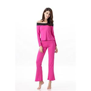 Women's Loose Fit Lace Trimmed Sleepwear Pant Pajamas Set NightWear Yoga Outfit N11627