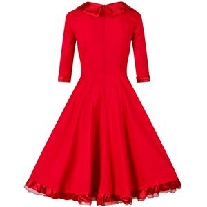 1950's Vintage Deep-V Neck Half Sleeves Classical Casual Evening Party Swing Dress  N12043