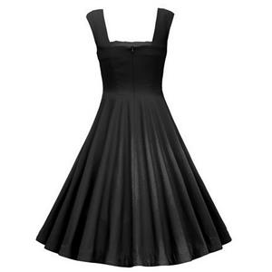 Vintage Pure Color Square Neck Sleeveless Swing Dress For Women N11400
