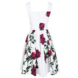 Vintage Square Neck Sleeveless Floral Print Dress For Women N11387