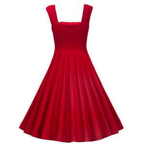 Vintage Pure Color Square Neck Sleeveless Dress For Women N11399