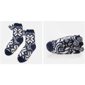 Snowflake Fleece Lining Knit Christmas Stockings Slipper Socks  HG12124