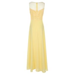 Women's Yellow Illusion Round Neck Sleeveless Appliques Evening Gowns N15876