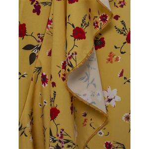 Women's Yellow One-Shoulder Floral Print Bowknot Falbala Maxi Dress N15684
