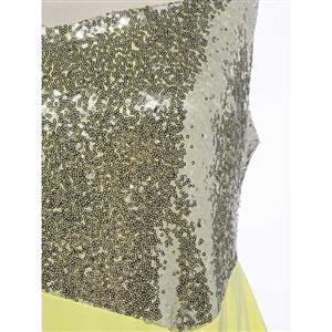 Women's Yellow Square Neck Sleeveless Sequin Patchwork Plus Size Maxi Dress N15785