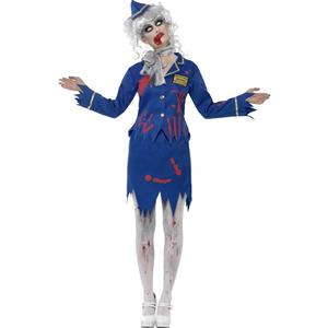 Creepy Zombie Air Hostess Stewardess Gory Dead Halloween Costume N11803