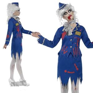 Creepy Zombie Air Hostess Stewardess Gory Dead Halloween Costume N11803