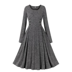 Women's round neck long sleeve knitted lace-up dress N23434