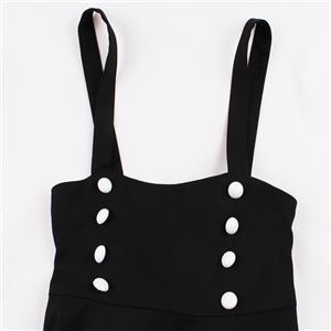 Women's patchwork tie waist bow Hepburn retro suspender little black dress N23442