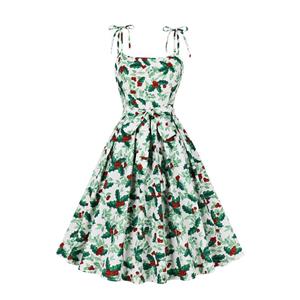 Women's Clothing Colorful Striped Print Cami Dress Vintage Belted Swing Aline Sleeveless Christmas Dress N23445