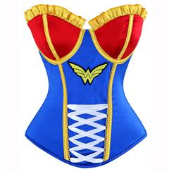 Sexy Women's Strapless Underwire Cup Plastic Boned Superwomen Cosplay Wonder Halloween Costume Overbust Corset N14638