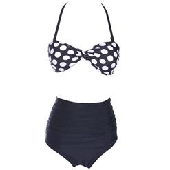 Sexy Black Wave Point Swimsuit, Fashion Padded Bra Bikini Set, Cheap Women's Swimwear Beachwear, Hot Sale Round Dot Bikini Set, #BK10296
