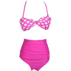 Sexy Hot-Pink Wave Point Swimsuit, Fashion Padded Bra Bikini Set, Cheap Women's Swimwear Beachwear, Hot Sale Round Dot Bikini Set, #BK10297