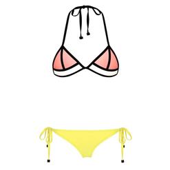 Women's Sexy Yellow Halter Neck Patchwork Triangle Lace-up Bikini Set BK10303