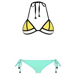 Sexy Turquoise Bikini Set, Halter Neck Bikini Set, Cheap Patchwork Triangle Bikini Set, Women's Beachwear Swimwear Bikini, #BK10304