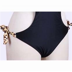 Sexy Leopard Print Halter Neck Side Cutout One-piece Swimsuit BK10312