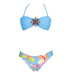 Hot Sexy Blue Strapless Floral Bikini Set BK10424