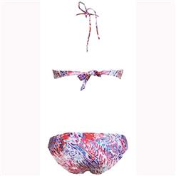 Fashion Colorful Floral Print Halter Multi String Cut Out Bikini Set BK10434