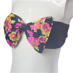 Sexy Black Bikini Bra, Cheap Colorful Floral Pattern Women's Bra, Fashion Bowknot Design Floral Print Swimsuit Bra, #BK10550