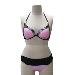 Fashion Pink and Black Halter Bikini Set BK10671