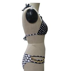 Fashion Black and White Polka Dot Print Halter Tie Neck Bikini Set BK10721