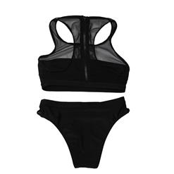 Fashion Black Vest Bikini Set with Zipper BK10723