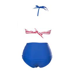 Fashion Red and Blue Halter Stripe High Waist Bikini Set BK10726