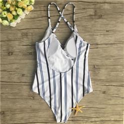 Sexy Stripes Adjustable Straps V Neck Low Cut Backless One-piece Swimsuit BK17961