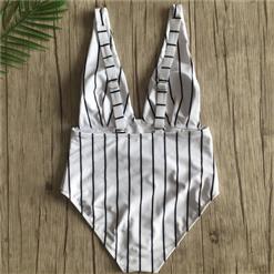 Sexy Stripes Adjustable Straps Deep V Low Cut One-piece Swimsuit BK17963